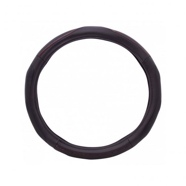 Funda de Volante Transpirable tipo Polipiel, con efecto Piel en Color Negro, Universal para Volnates 39-41cm diametro