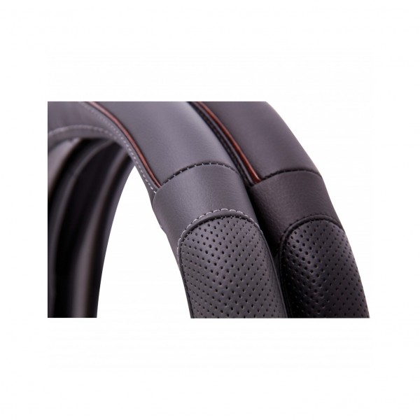 Funda de Volante Transpirable tipo Polipiel, con efecto Piel en Color Negro, Universal para Volnates 39-41cm diametro