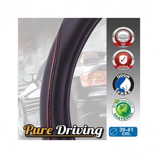 Funda de Volante Transpirable tipo Polipiel, con efecto Piel en Color Negro, Universal para Volnates 39-41cm diametro