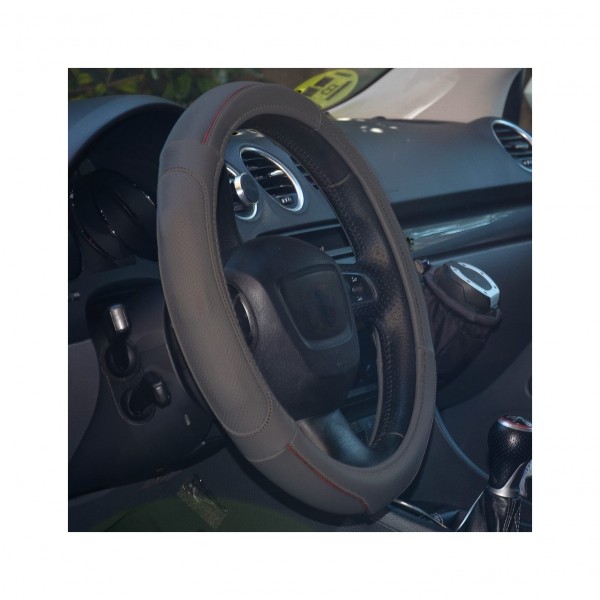 Funda de Volante Transpirable tipo Polipiel, con efecto Piel en Color Negro, Universal para Volnates 39-41cm diametro