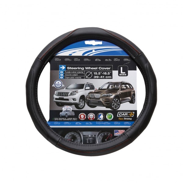 Funda de Volante Transpirable tipo Polipiel, con efecto Piel en Color Negro, Universal para Volnates 39-41cm diametro