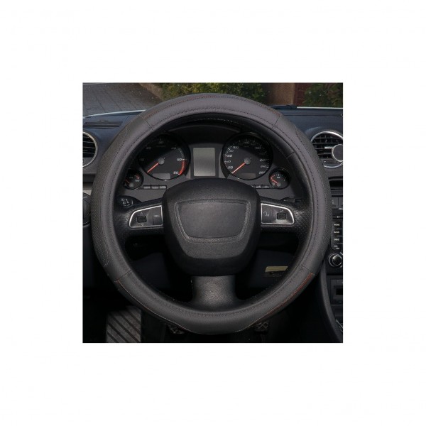 Funda de Volante Transpirable tipo Polipiel, con efecto Piel en Color Negro, Universal para Volnates 39-41cm diametro