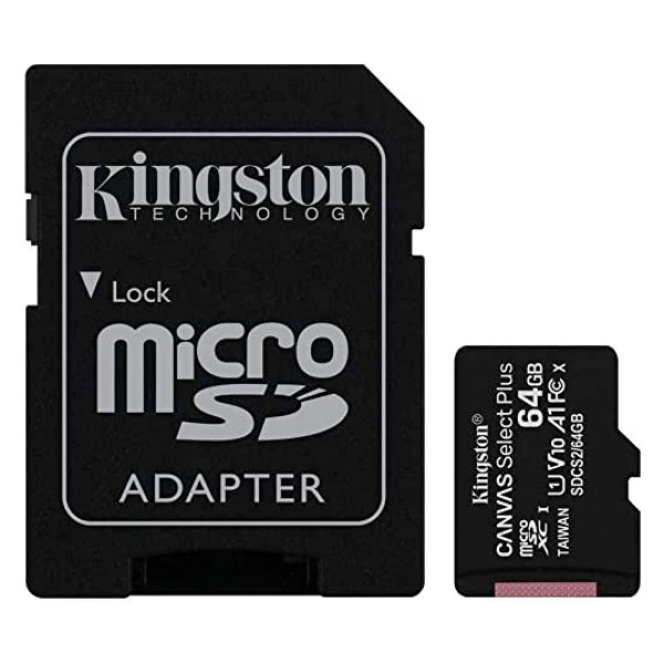Kingston tarjeta de memoria microsd xc uhs-i clase 10 de 64gb 100mb/s + adaptador