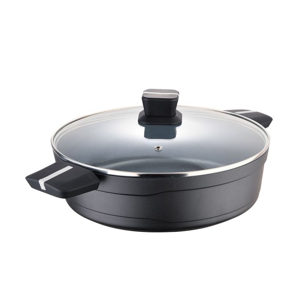 Olla baja de aluminio fundido con tapa, bistro grey, ø28 x 8 cm