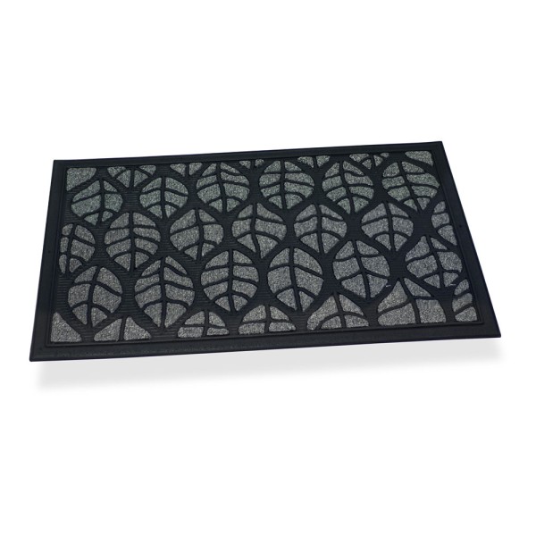 Felpudo goma/moqueta, hojas gris, 75 x 45 x 0,5 cm